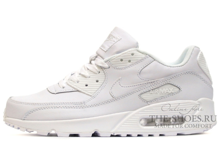 Кроссовки Nike Air Max 90 Leather Pure White CZ5594-100 белые, кожаные
